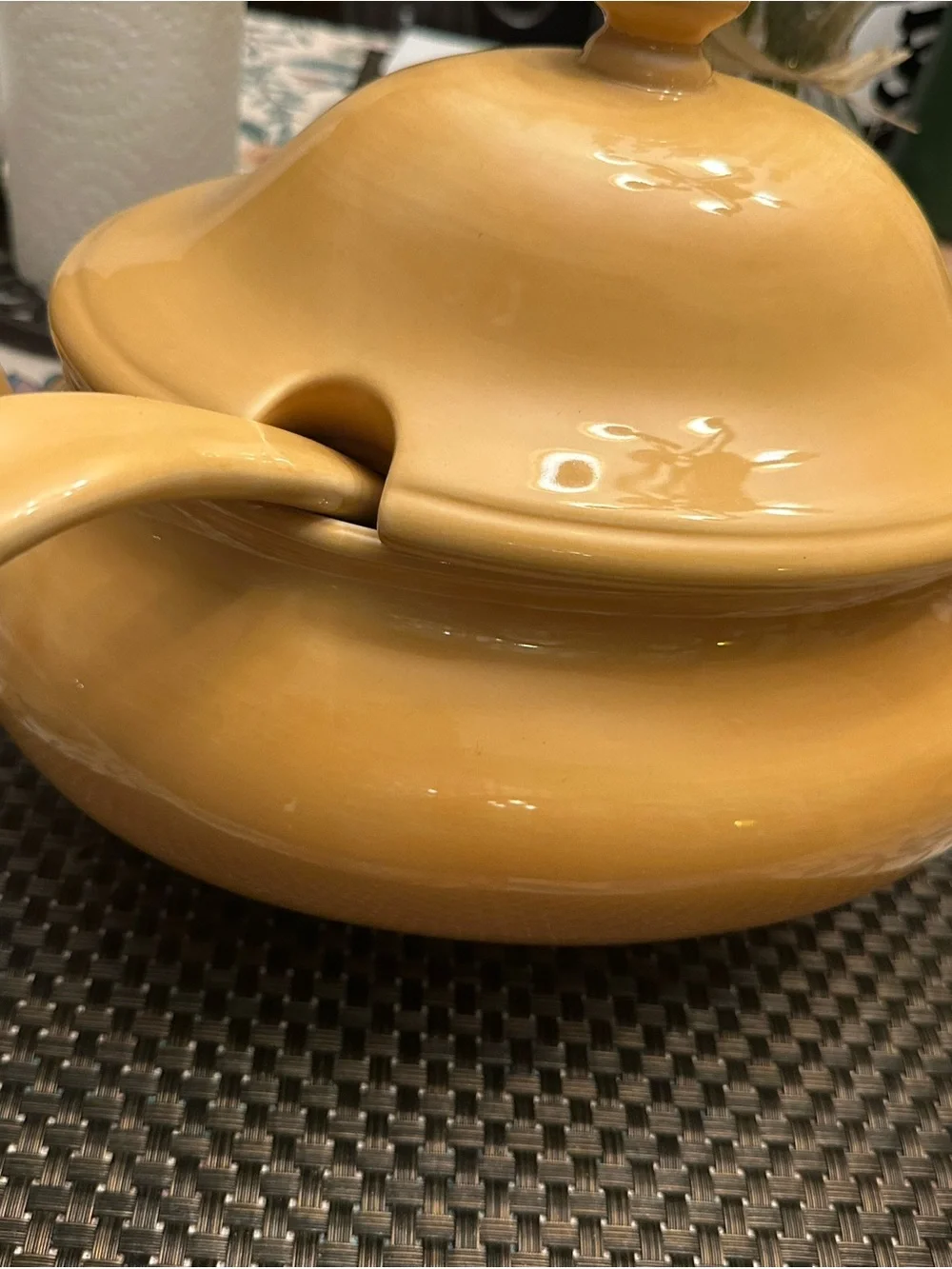 Pottery Barn Glossy Mustard Ceramic Tureen with Ladle